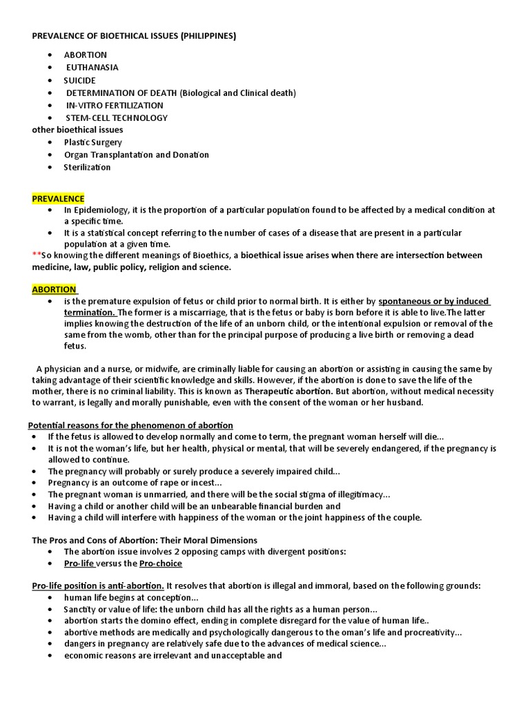 B1 Prevalence of Bioethical Issues (Midterms) | PDF | Abortion | Autonomy