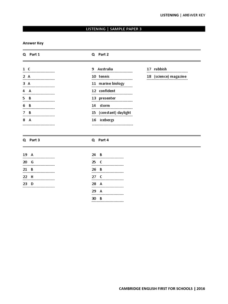 Cambridge English First Fs Sample Paper 3 Listening Answer Key v2 PDF