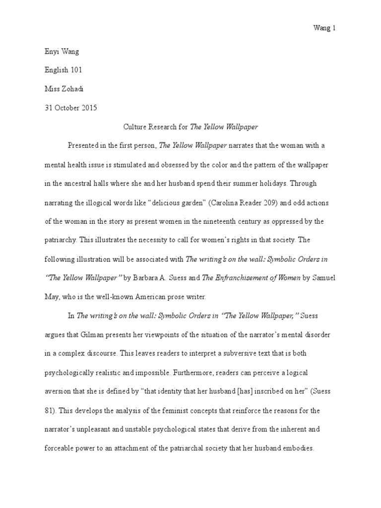Culture Research of The Yellow Wallpaper PDF The Yellow Wallpaper
