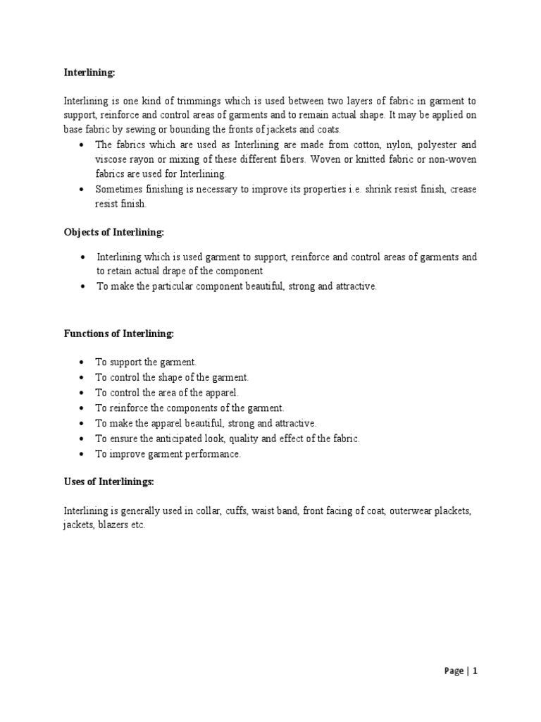 Understanding Interlining in Garments | PDF | Textiles | Clothing