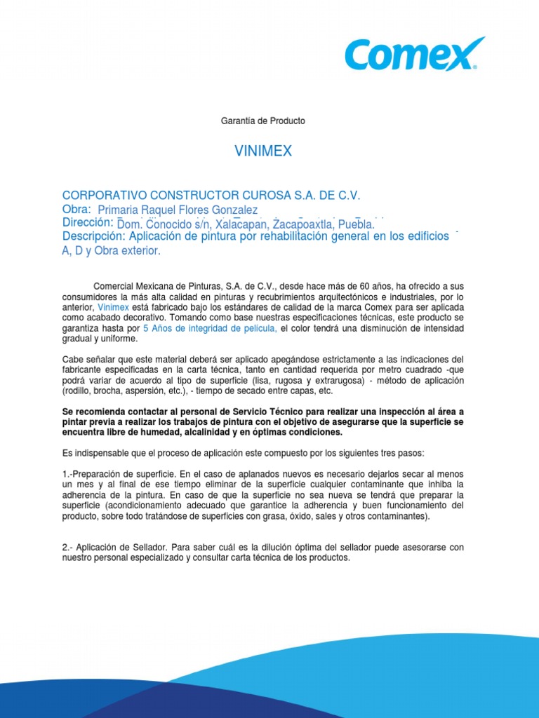 Carta Garantã - A Comex Vinimex - Corporativo Constructor Curosa | PDF |  Pintar | Materiales