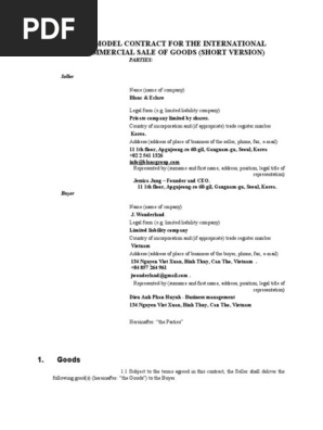 ITC MODEL CONTRACT FOR THE INTERNATIONAL COMMERCIAL SALE OF GOODS