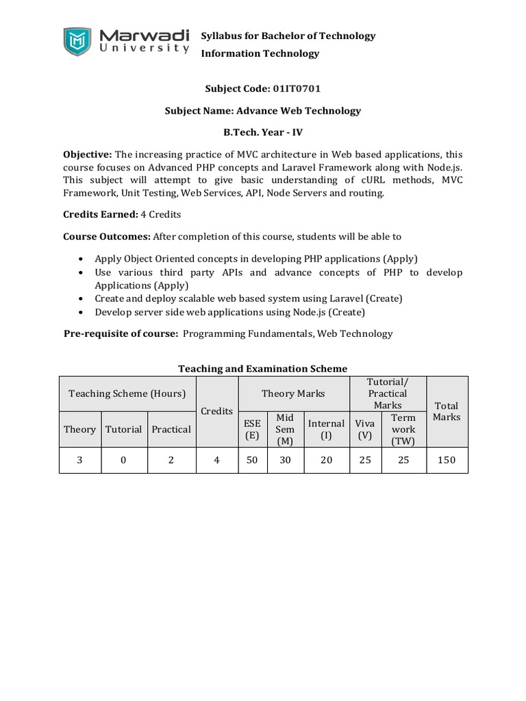 Advanced Web Technology Syllabus | PDF | Php | Web Application