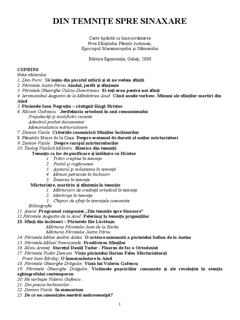 Din Temnite Spre Sinaxare | PDF