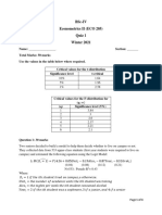 BSc-IV Econometrics II (ECO 205) Quiz 1 Results and Analysis