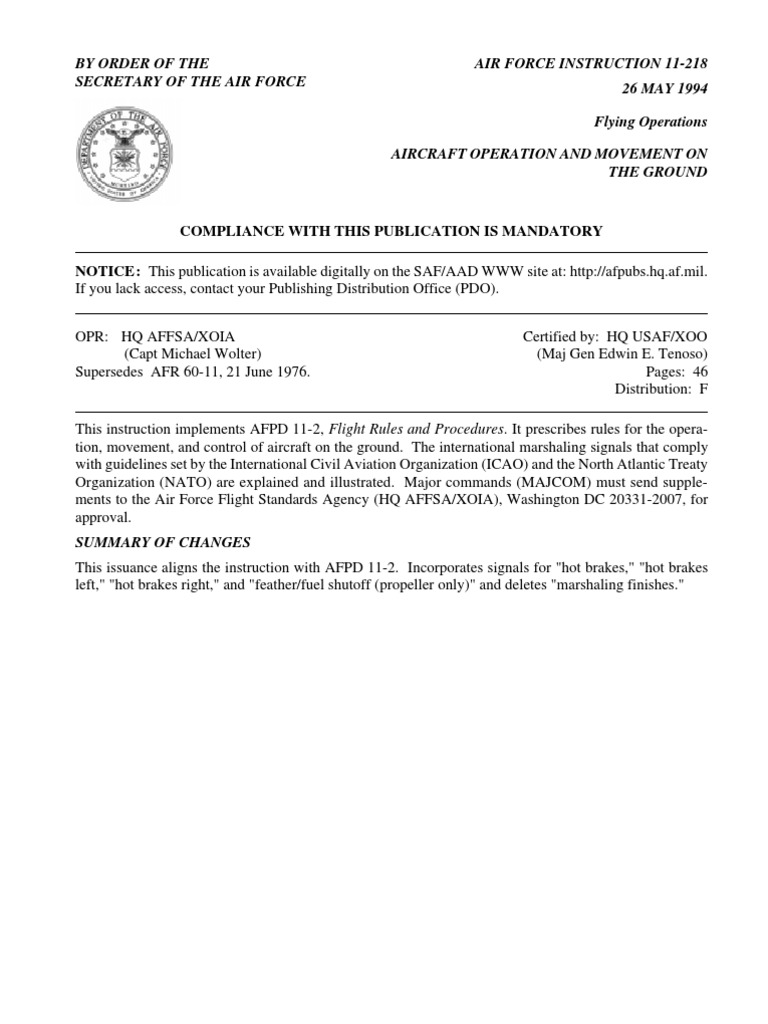 AFI 11218 Air Traffic Control Landing Gear