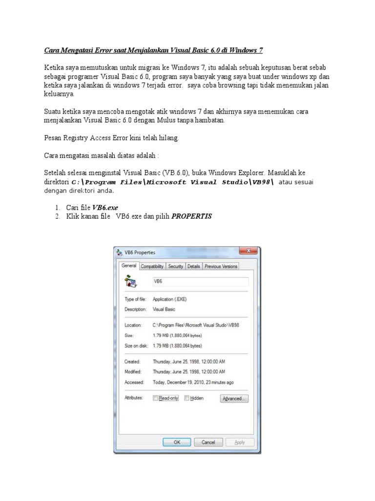 Cara Mengatasi Error Saat Menjalankan Visual Basic 6 | PDF