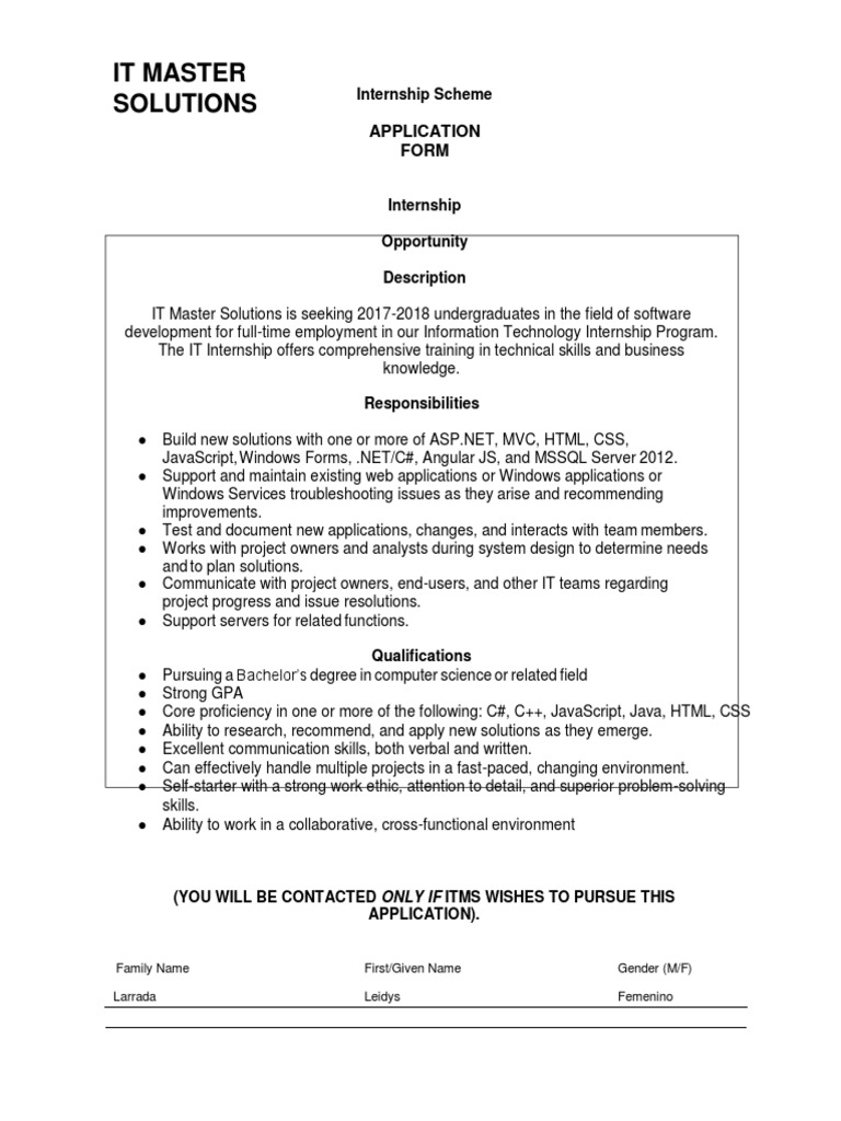 It Master Solutions: Application Form | PDF | Application Software ...