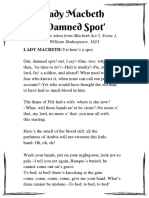 Lady Macbeth 'Damned Spot': Monologue Taken From Macbeth Act 5, Scene 1, William Shakespeare. 1623