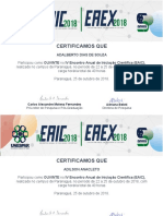 Certificados de Participação Como Ouvinte Do Eaic 2018 - Paranaguá