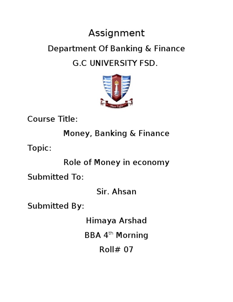 Assignment: Department of Banking & Finance G.C University FSD | PDF