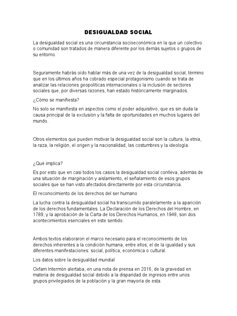 Desigualdad Social | PDF | Discriminación y relaciones raciales ...