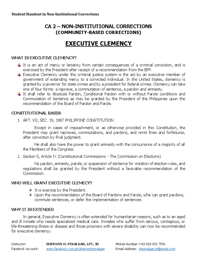 EXECUTIVE CLEMENCY (NonInstitutional) PDF Pardon Imprisonment