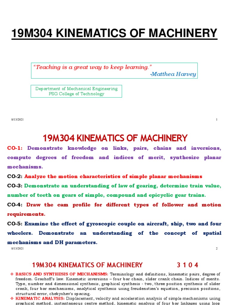Kinematics of Machinery Overview | PDF | Kinematics | Machines