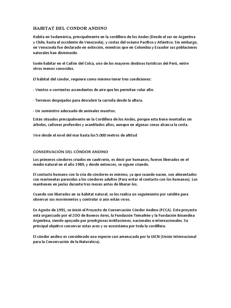 Hábitat y características del cóndor andino | PDF | Aves | Ornitología