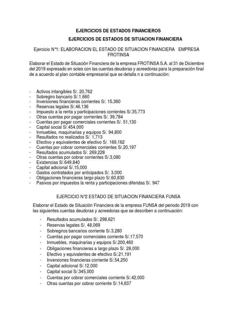 Ejercicios de Estados Financieros 2019 | PDF | Estado de resultados ...