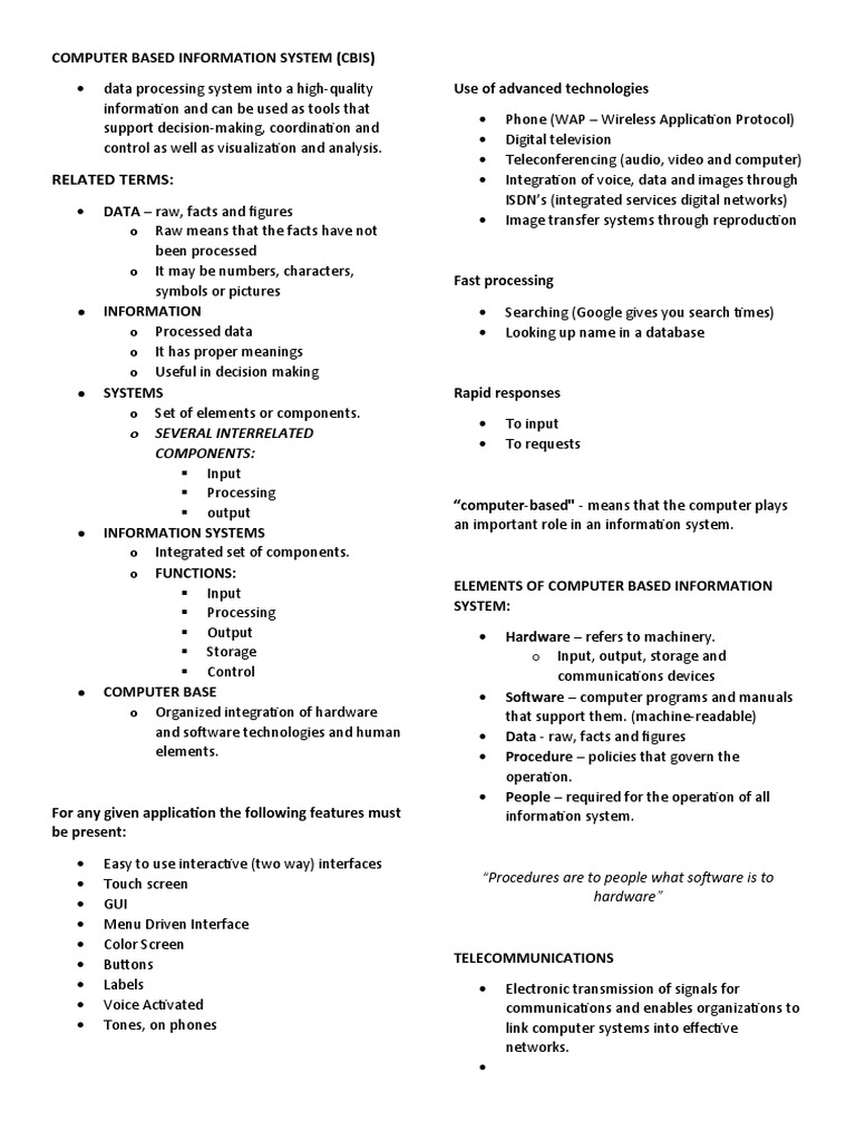 Computer Based Information System | PDF | Information System | Information
