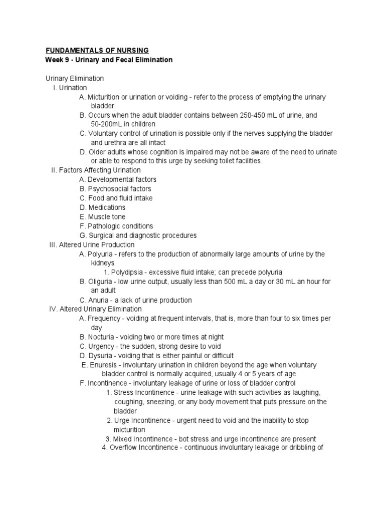 Urinary and Fecal Elimination Guide | PDF | Urinary Incontinence ...