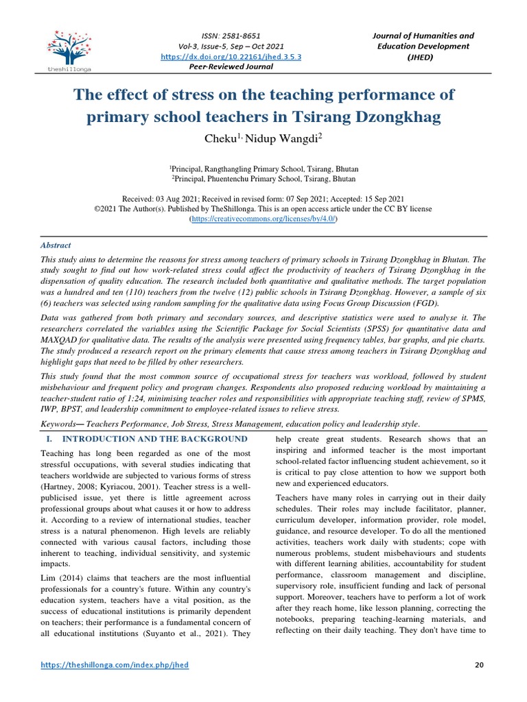 The Effect of Stress On The Teaching Performance of Primary School ...