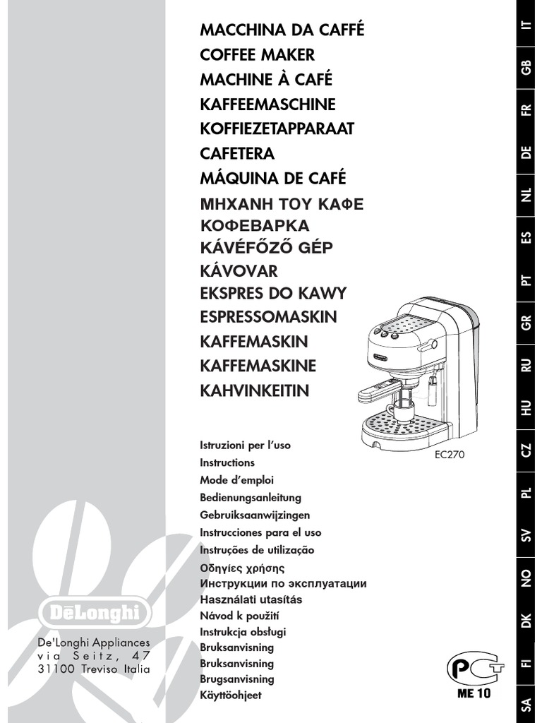 ES MANUAL Cafetera Bomba Tradicional Espresso EC270 Delonghi | PDF.