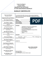 Barangay Certificate: Barangay San Salvador Office of The Sangguniang Barangay