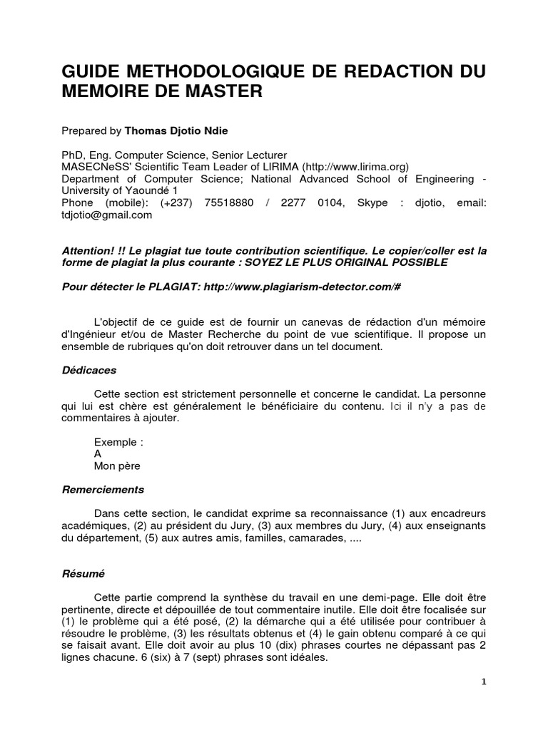 Guide de Rédaction d'un Mémoire de Master PDF Méthode scientifique — free download