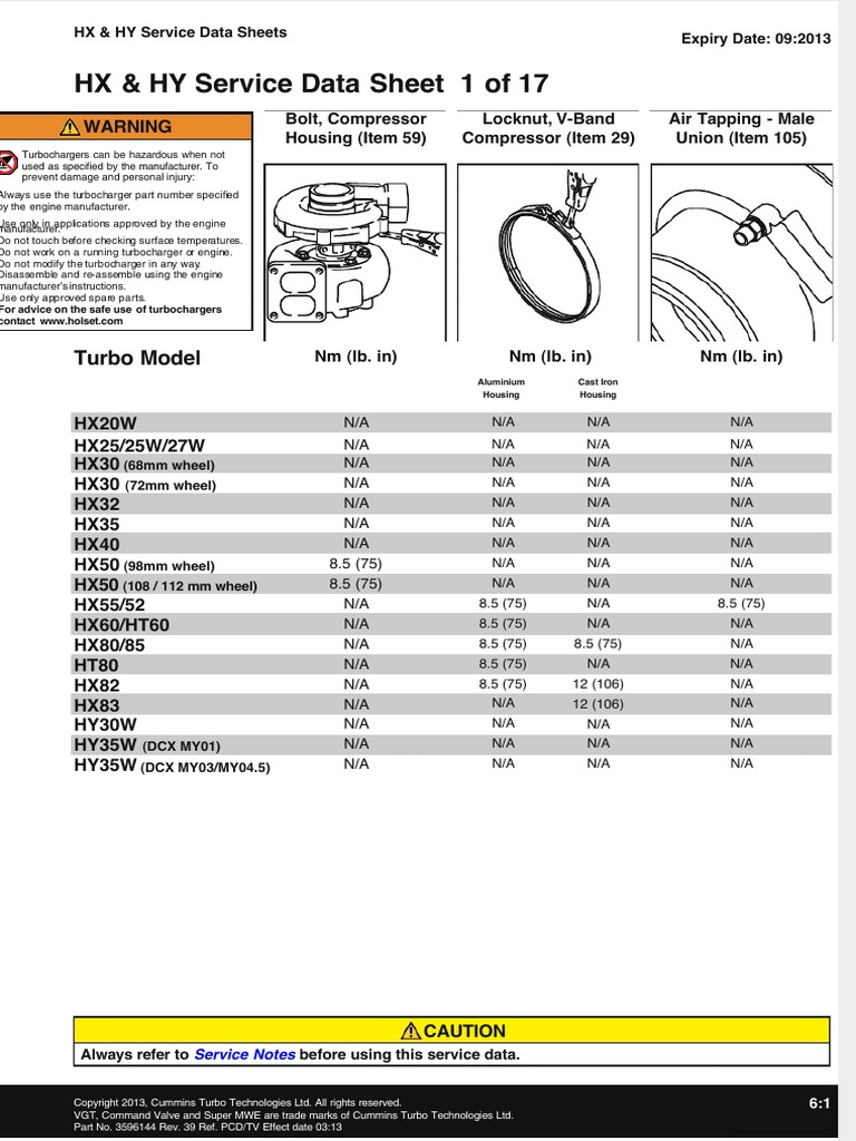 Holset Turbocharger Service Data Sheet PDF Turbocharger Vehicles