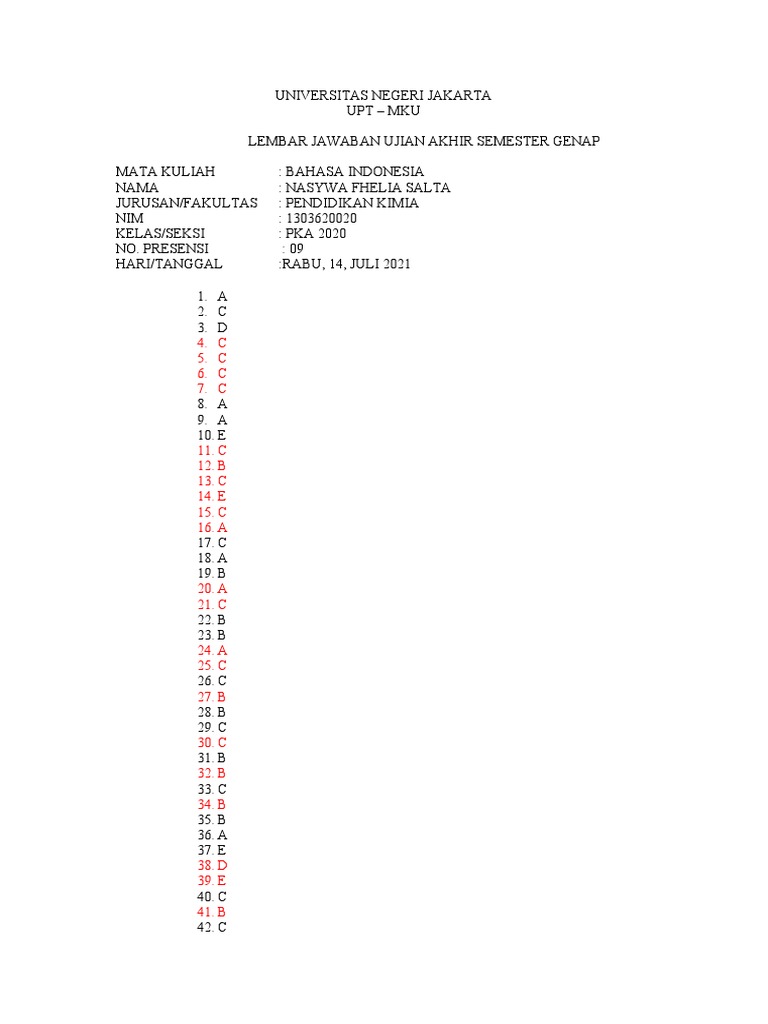 Lembar Jawaban Uas | PDF