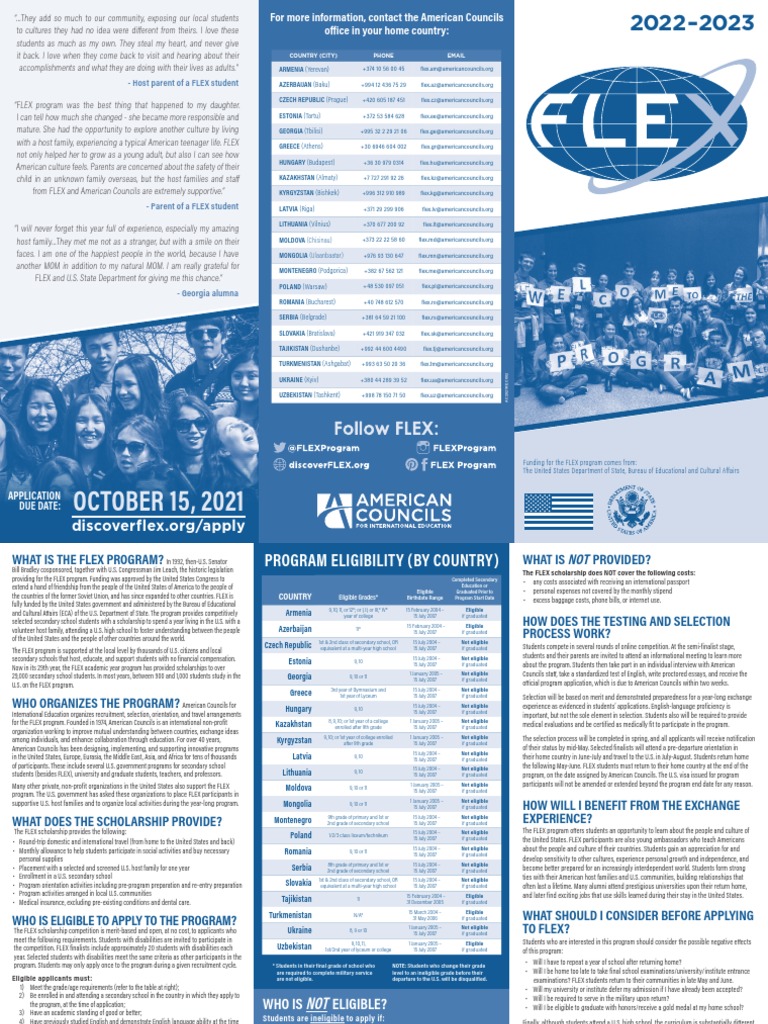 FLEX Program: U.S. Student Exchange Scholarships | PDF | University And ...