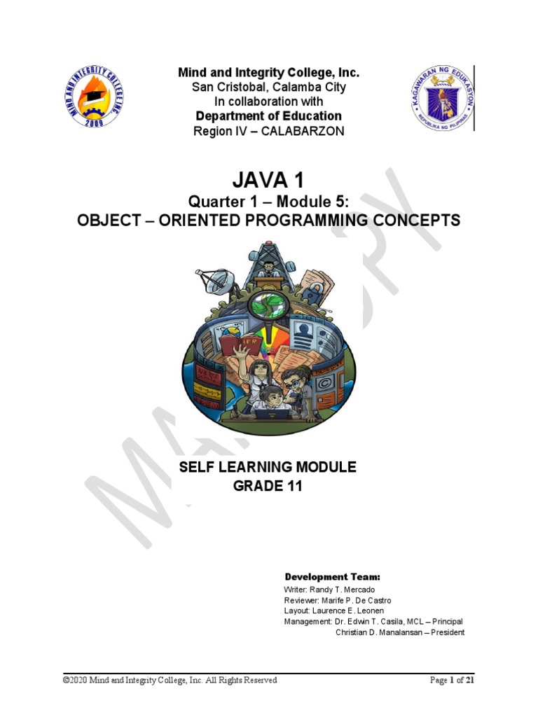 Java 1: Quarter 1 - Module 5: Object - Oriented Programming Concepts ...