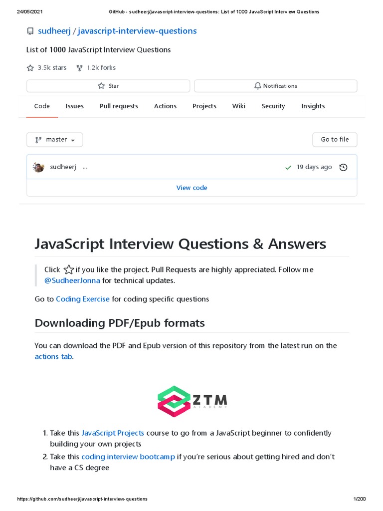 GitHmnnnnnlquestions - List of 1000 JavaScript Interview Questions ...