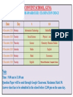 Vandana Convent School Date Sheet for Pre-Board Exams 2020-21