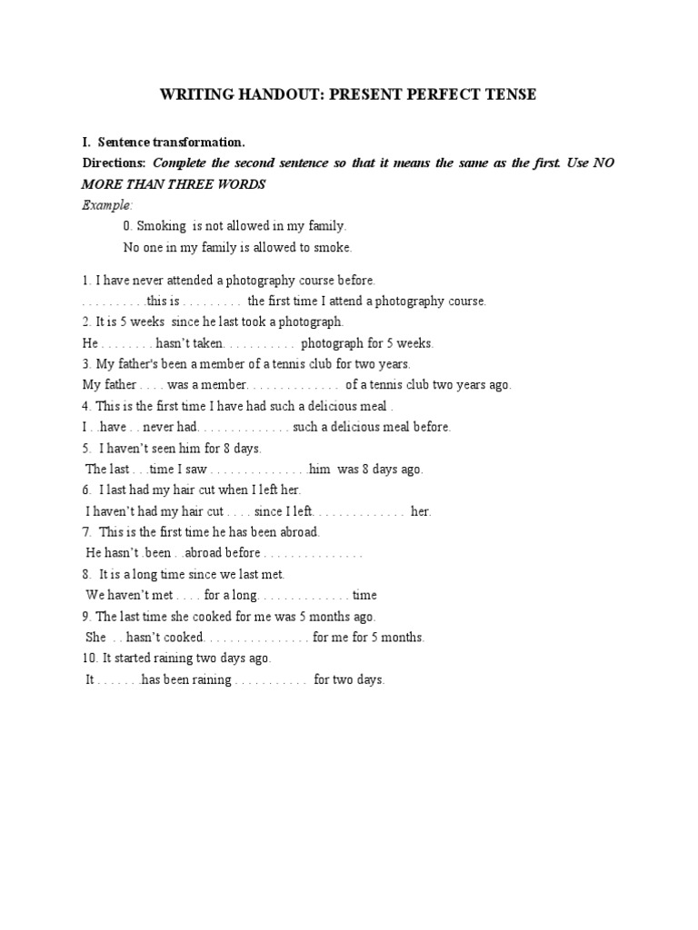 Present Perfect Tense Practice | PDF