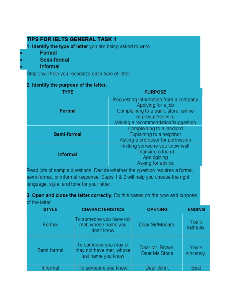 Tips For Ielts General Task 1 | PDF | Word | International English ...