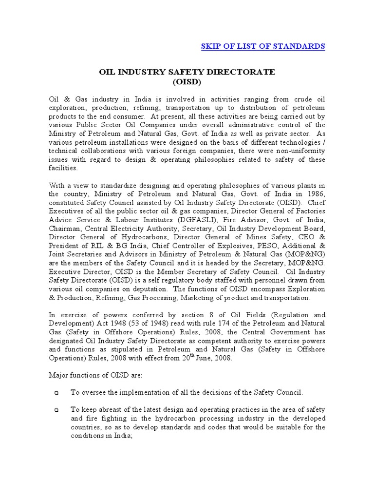 Standardizing Safety in India's Oil and Gas Industry An Overview of