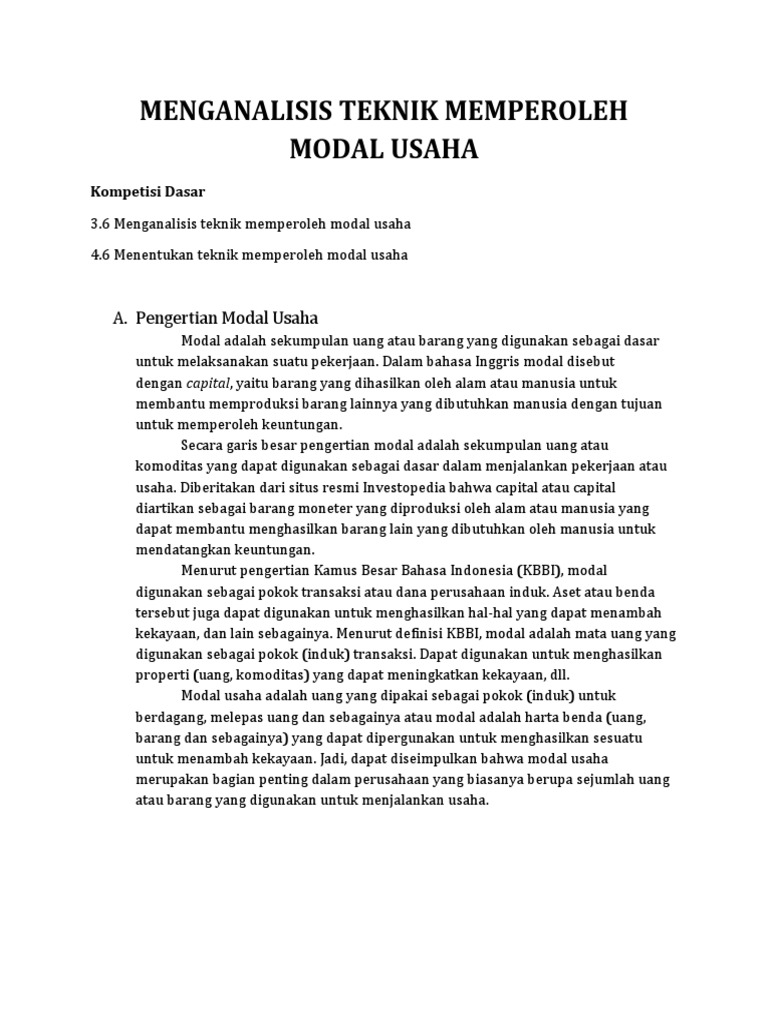 Teknik Memperoleh Modal Usaha | PDF | Karier & Perkembangan