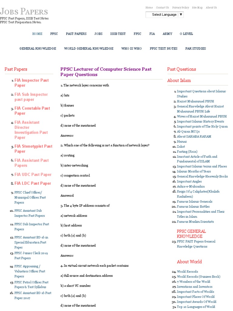 PPSC Lecturer of Computer Science Past Paper PDF Scheduling