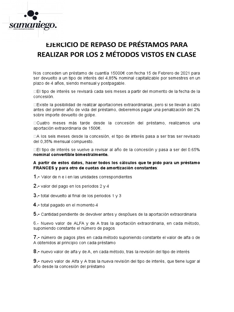 Ejercicio de Cálculo de Préstamos | PDF | Negocios | Finanzas y dinero