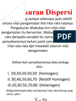 PENGUKURAN DISPERSI]a. Nilai jarak (range) = 250 - 111 = 139b. Deviasi kuartil = Q3 - Q1 = 200 - 120 = 80c. Deviasi rata-rata terhadap rata-rata = Σ(Xi - X)2/n = 3,872/25 = 155.088