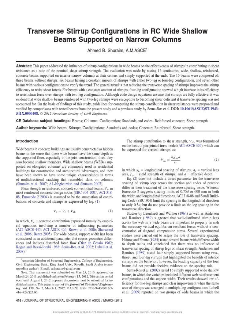 Transverse Stirrup Configurations in RC Wide ShallowBeams Supported On ...