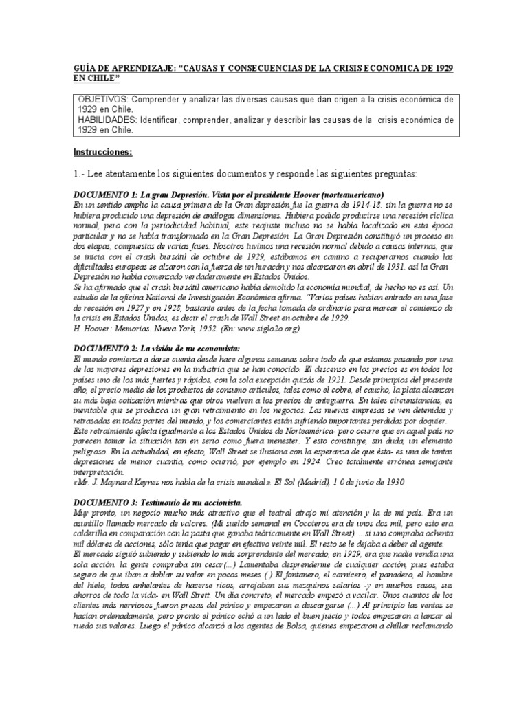 Crisis Económica de 1929 en Chile | PDF | Gran depresion | Chile