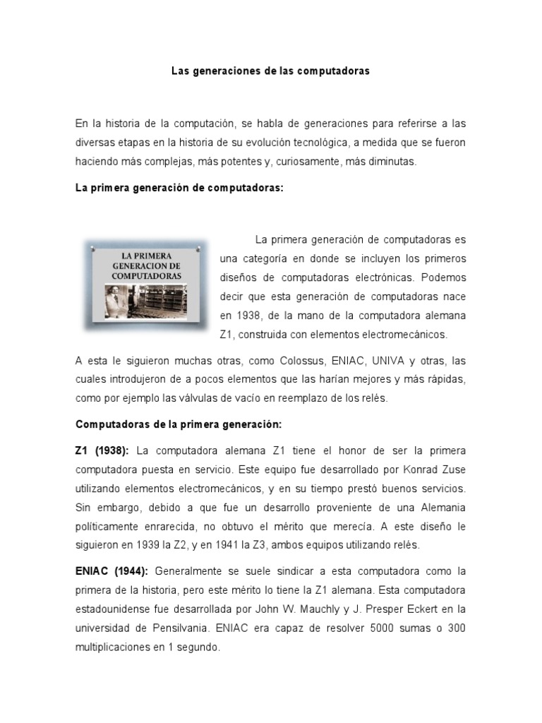 Evolución de las Generaciones de Computadoras | PDF | Computadoras ...