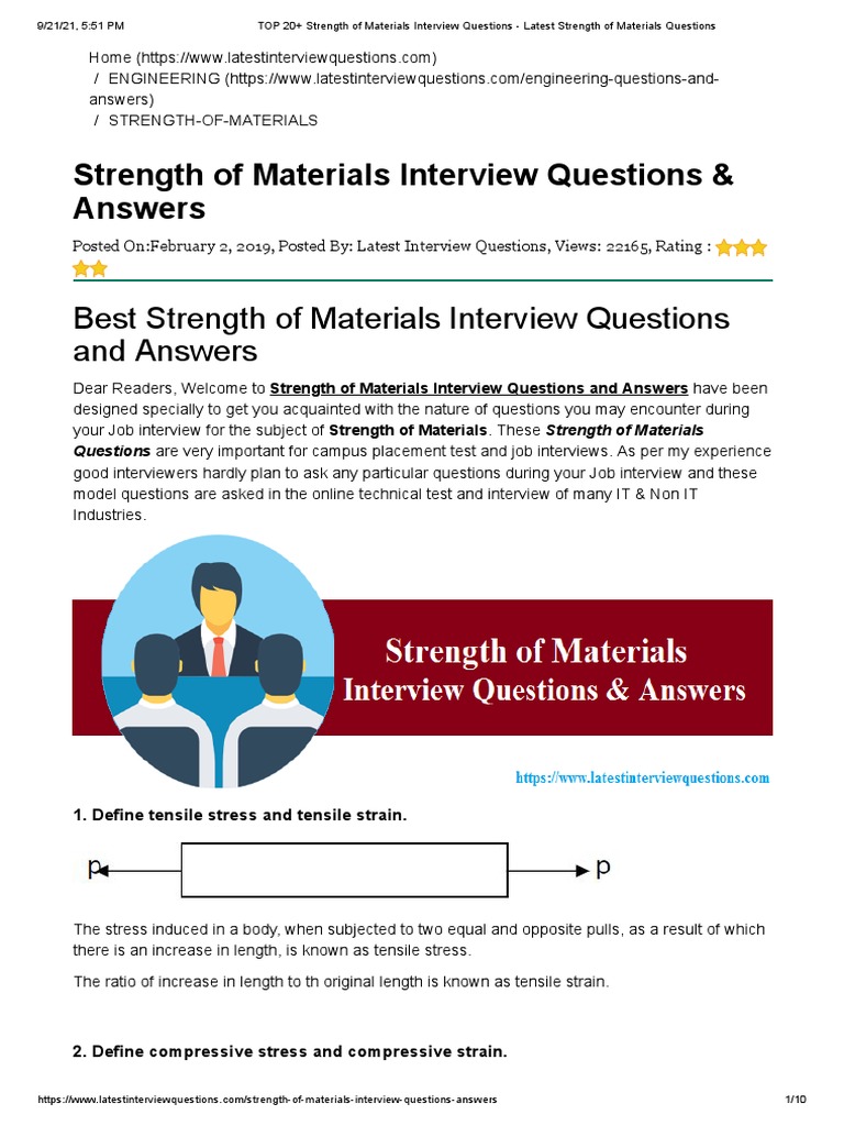 TOP 20+ Strength of Materials Interview Questions PDF Young's