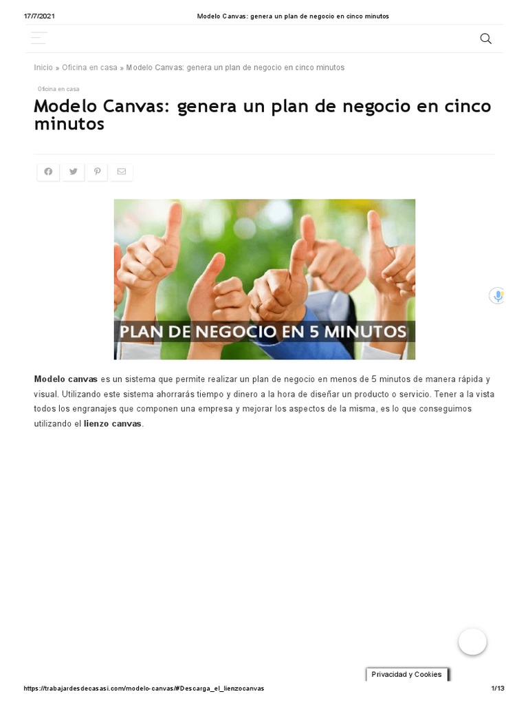 Plan de Negocio Rápido con Canvas | PDF | Modelo de negocio | Plan de ...