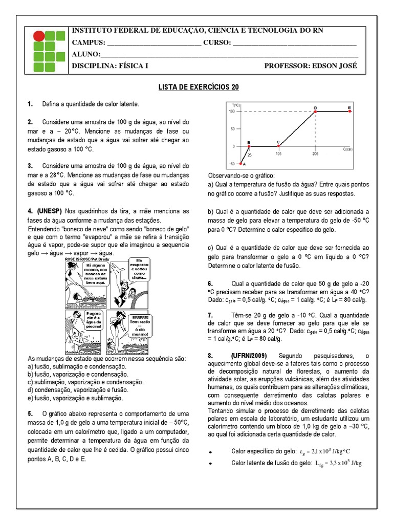 Exercícios de Calorimetria e Mudanças de Fase | PDF | Calor | Calor latente