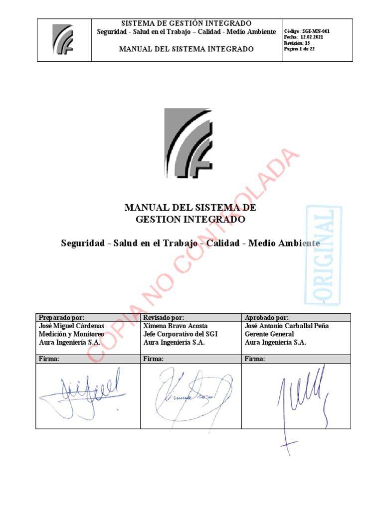 Manual del Sistema de Gestión Integrado | PDF | Calidad (comercial ...