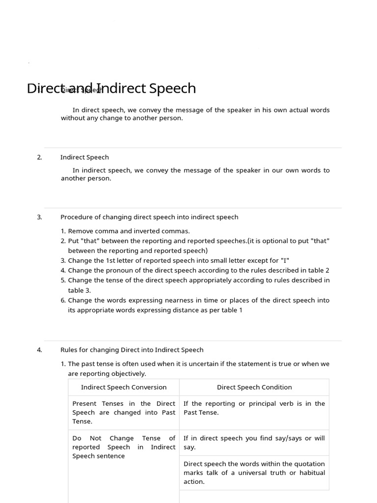 Direct and Indirect Speech Guide | PDF | Question | Sentence (Linguistics)