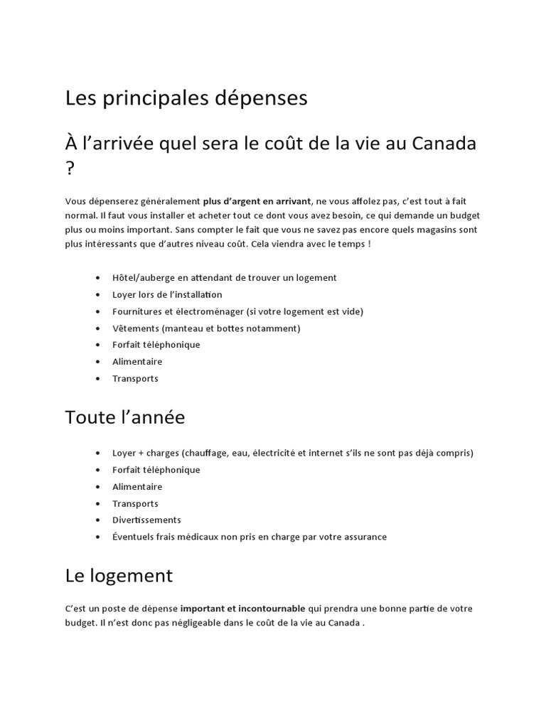 Coût de la vie au Canada détaillé | PDF | Hypothèque | Canada