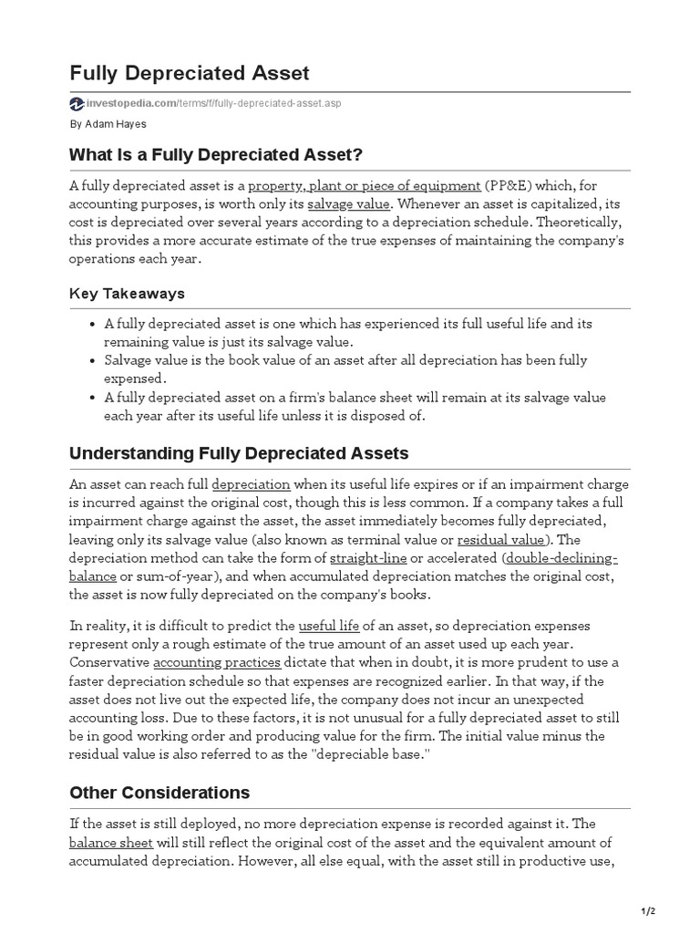 Fully Depreciated Asset PDF Depreciation Business Economics