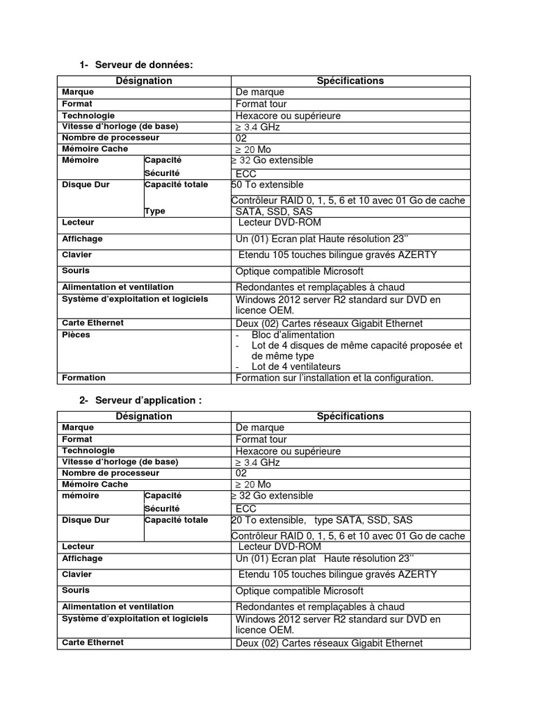 Fiche Technique Serveur | PDF | Solid-state Drive | Serveur (Informatique)